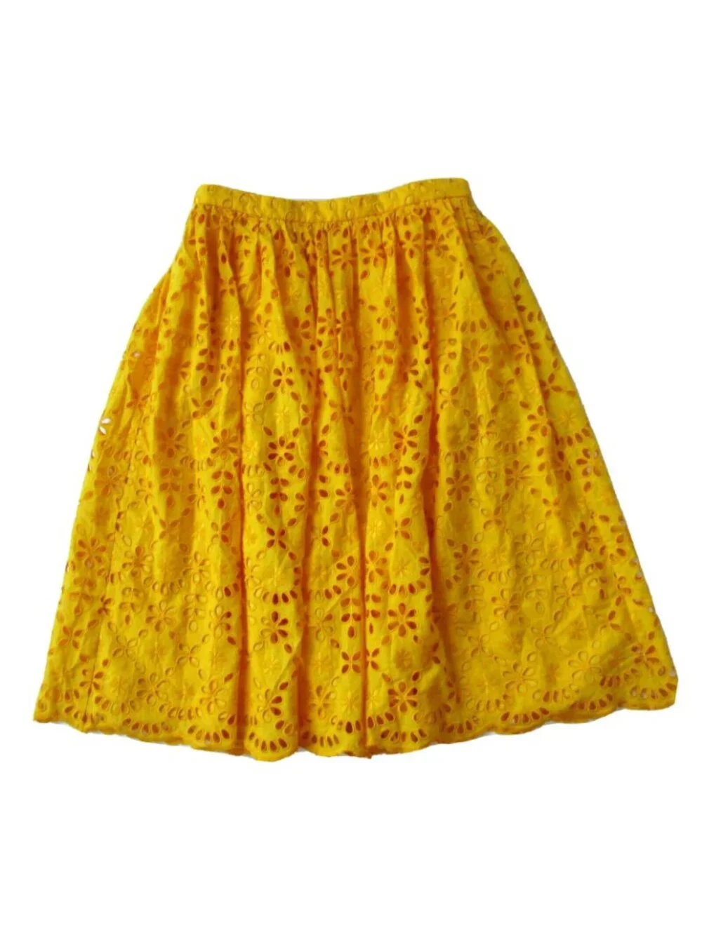 NWT J.Crew Full Midi in Rich Saffron Yellow Embroidered Eyelet A-line Skirt 4